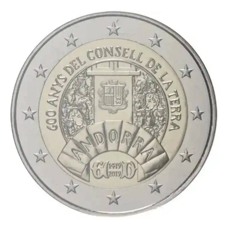2 euros commémorative Andorre 2019 - Conseil de la Terre. Soldes
