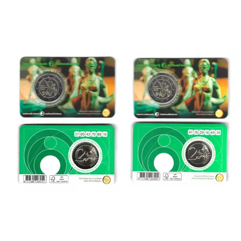 2 euros Belgique 2025 coincard BU - Loterie Nationale les deux versions. Usine Directe