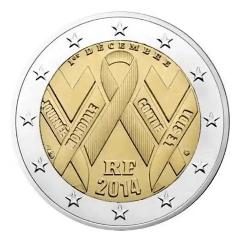 2 euros commémorative France 2014 - SIDACTION, Ruban rouge. Top Vente