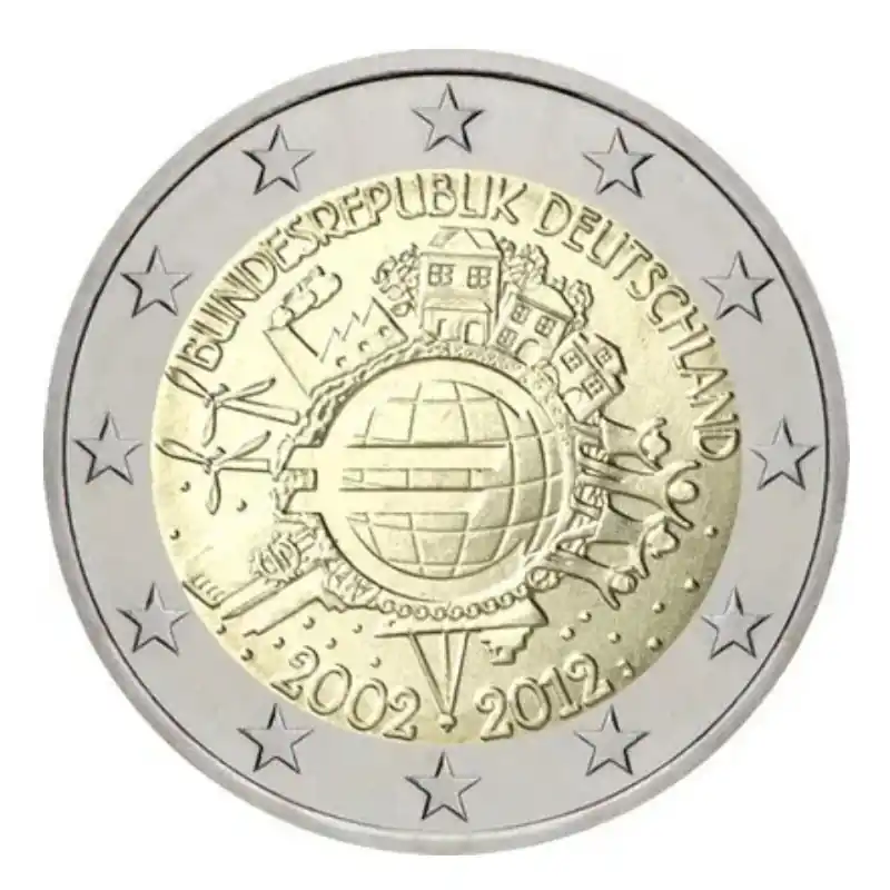 2 euros commémorative Allemagne 2012 - 10 ans de l'Euro. Livraison Mondiale