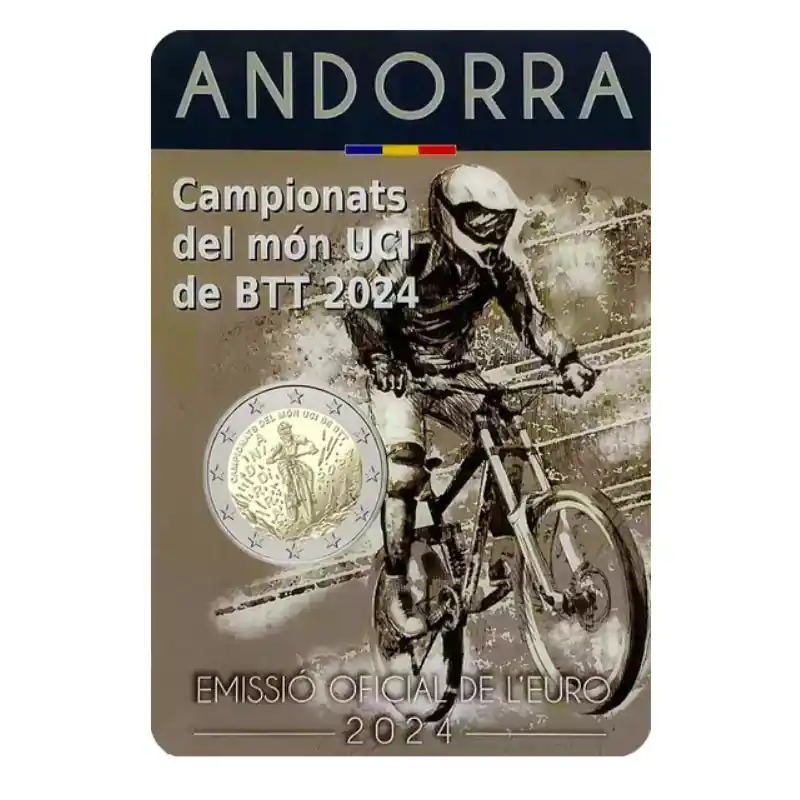 Original 2 euros commémorative Andorre 2024 BU - Championnat du monde de VTT.