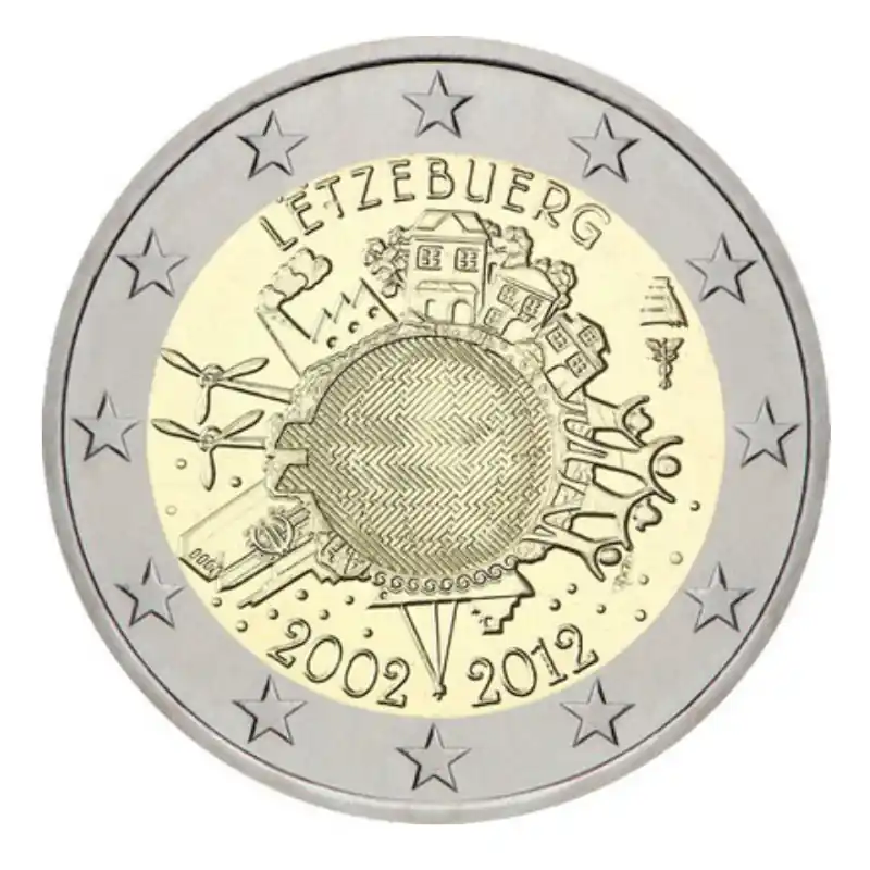 2 euros commémorative Luxembourg 2012 - 10 ans de l'Euro. Fait Main