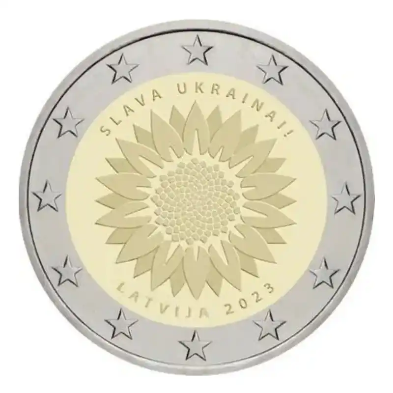 2 euros commémorative Lettonie 2023 - Tournesol pour l'Ukraine. Premium