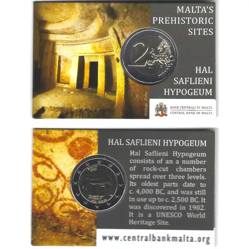 Meilleur Prix 2 euros Malte 2022 coincard BU - Hypogée de Hal Saflieni.