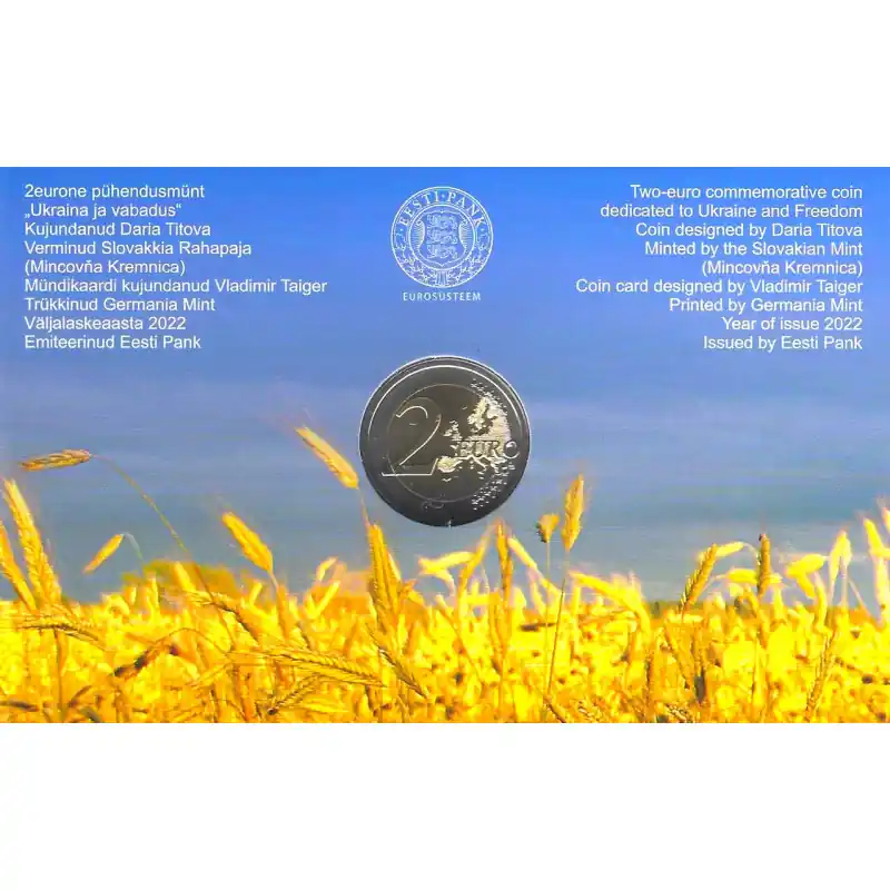 Offre Exclusive 2 euros commémorative Estonie 2022 - Ukraine et Liberté en coincard BU.