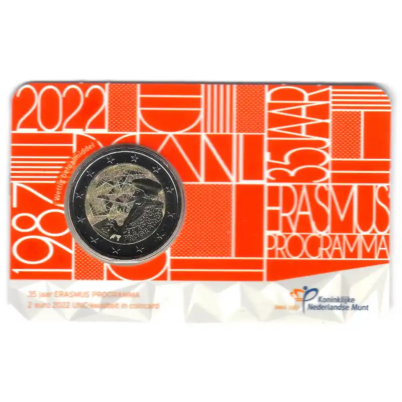 2 euros commémorative Pays-Bas 2022 - Erasmus en coincard BU. Achat Immédiat