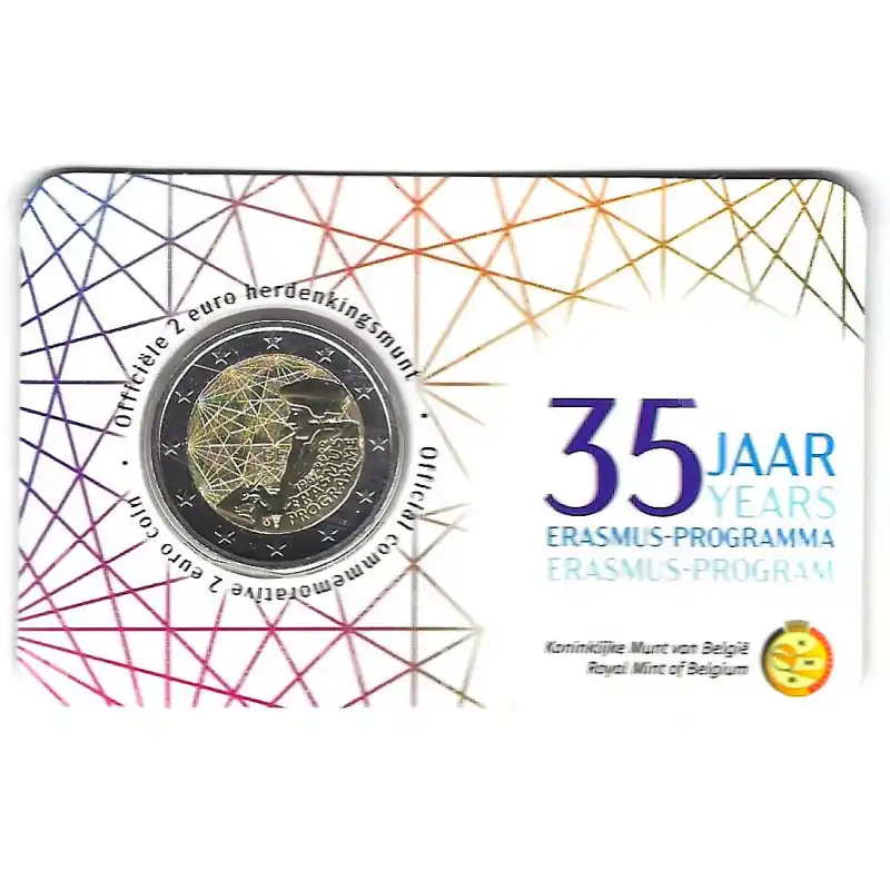 Seulement Aujourd’hui 2 euros commémorative Belgique Erasmus 2022 - coincard BU version flamande.