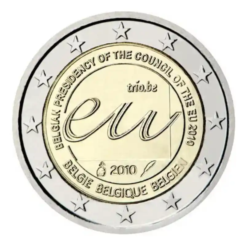 2 euros commémorative Belgique 2010 - Présidence du conseil de l'UE. Dernier Modèle