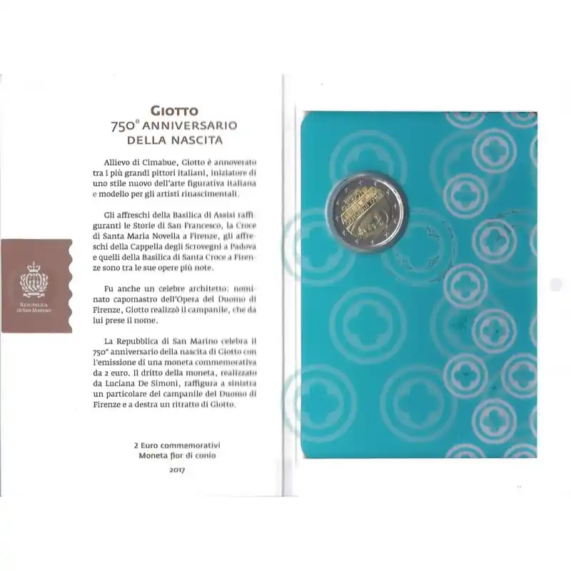Seulement Aujourd’hui 2 euros commémorative Saint Marin 2017 - Giotto en coffret BU.