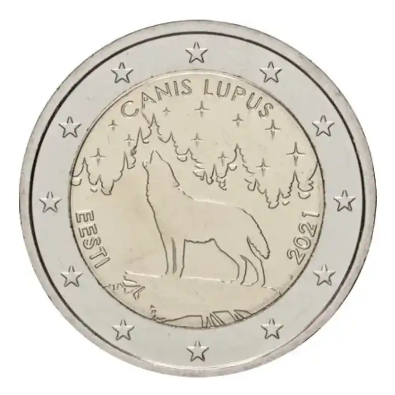 2 euros commémorative Estonie 2021 - Le loup. Prix Réduit