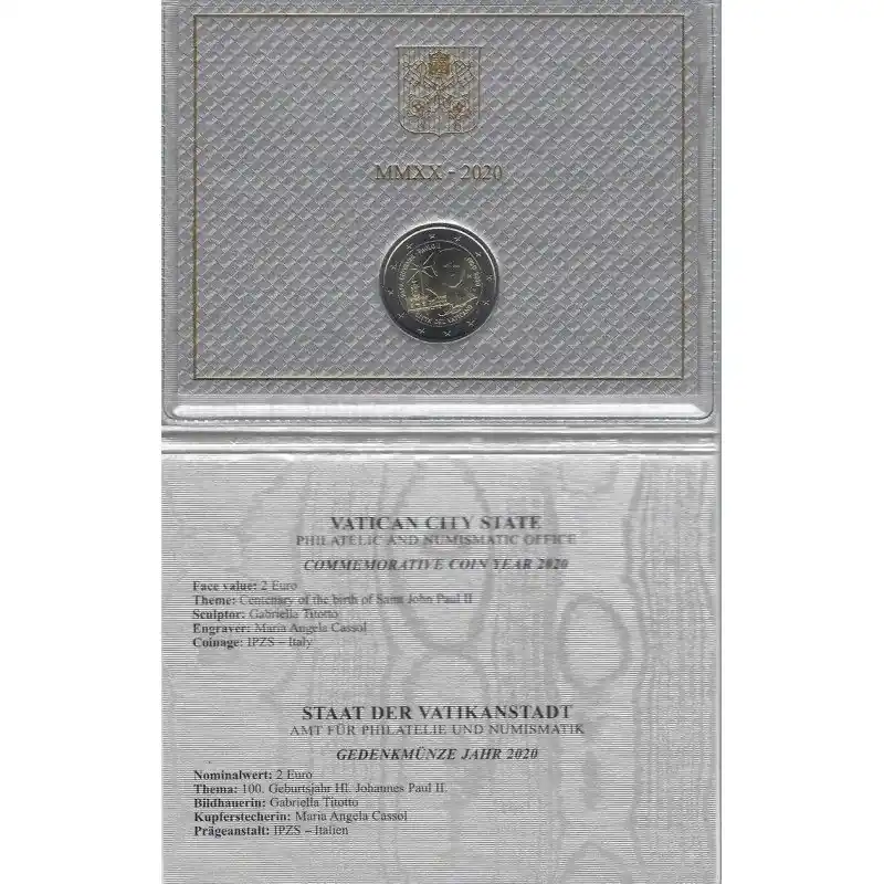 2 euros commémorative Vatican 2020 - Jean Paul II en coffret BU. Satisfait Ou Remboursé