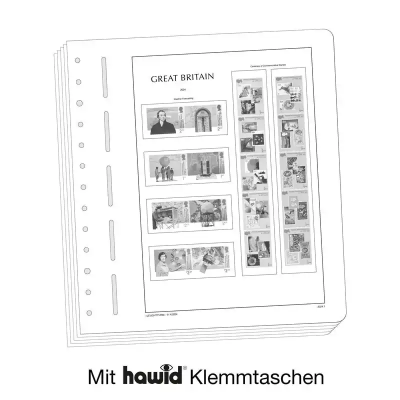 Nouveauté Leuchtturm feuilles complémentaires Grande-Bretagne série courante et régionale, spécialités 2024.