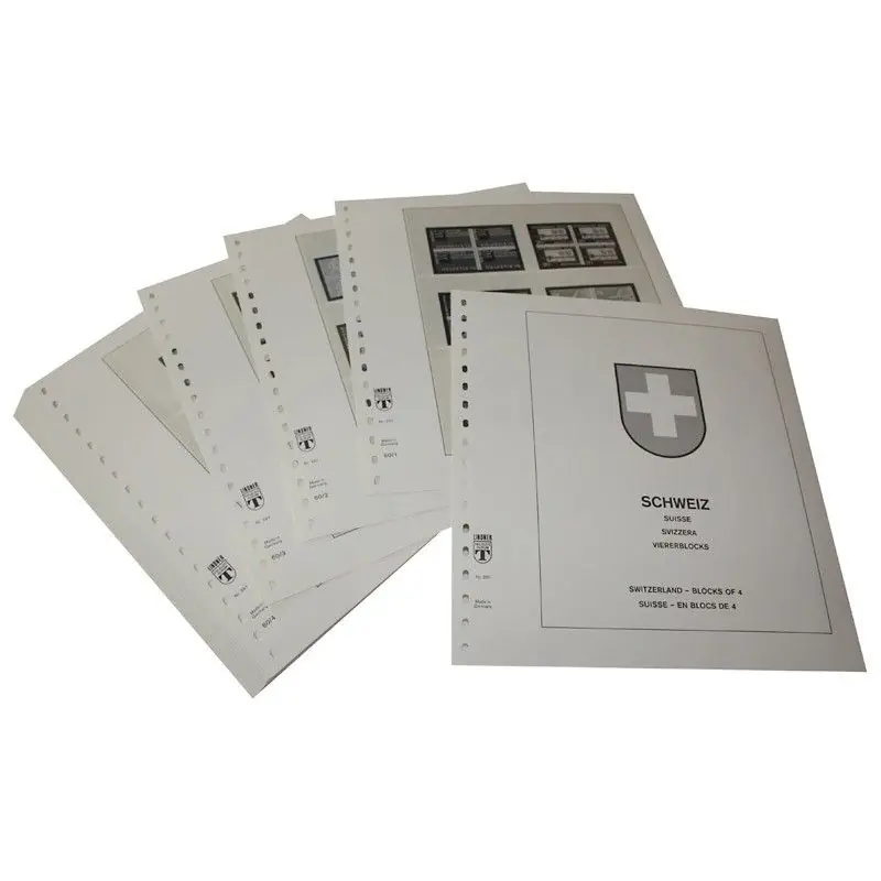Dernier Modèle Feuilles préimprimées Lindner-T Suisse Blocs de 4 émis de 2020-2023.
