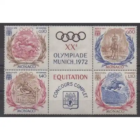 Monaco - 1972 - No 890/893 avec vignette - Jeux Olympiques d'été - Chevaux Soldes