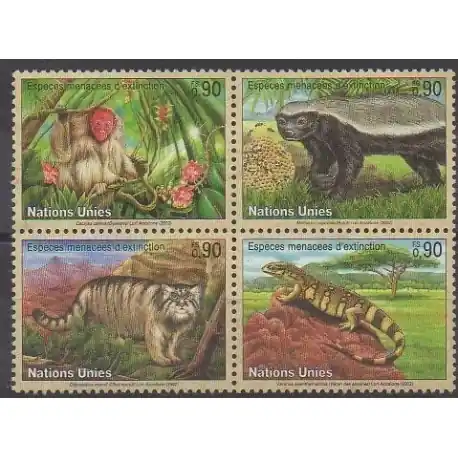 Nations Unies (ONU - Genève) - 2002 - No 447/450 - Animaux - Espèces menacées - WWF Top Qualité