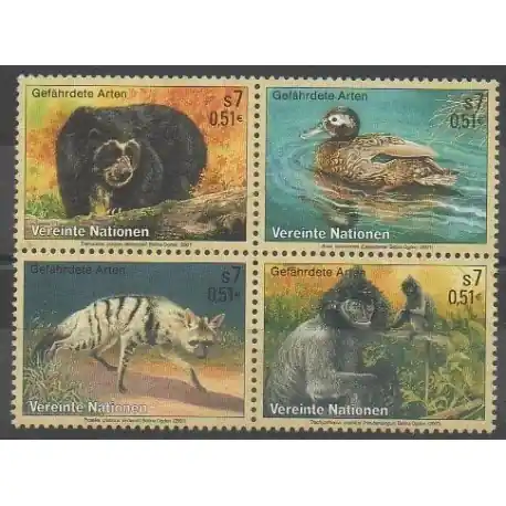 Nations Unies (ONU - Vienne) - 2001 - No 342/345 - Animaux - Espèces menacées - WWF Livraison Mondiale