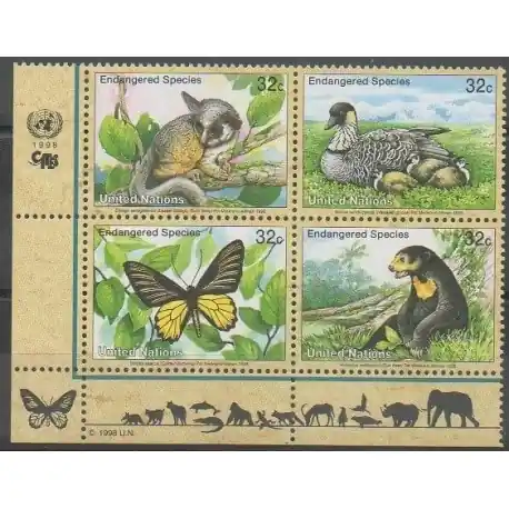 Nations Unies (ONU - New-York) - 1998 - No 754/757 - Animaux - Espèces menacées - WWF Bon Plan