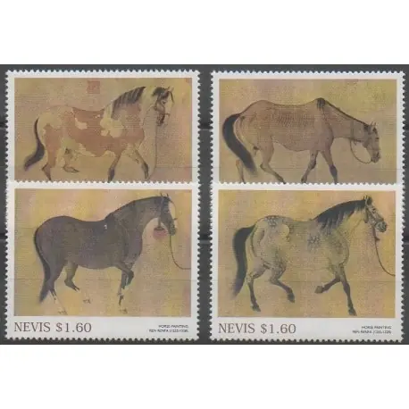 Nevis - 2002 - No 1572/1575 - Chevaux - Horoscope - Peinture Must-Have