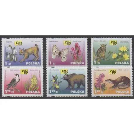 Pologne - 2001 - No 3666/3671 - Animaux - Fleurs Exclusif