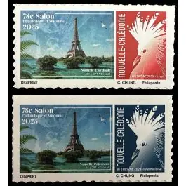 Timbre de collection Nouvelle-Caledonie - 1491 et 1492 Autoadhsif 78eme salon philatelique d'autome Paris - Cagou Rouge et Bleu Fait Main