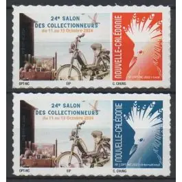 Timbre de collection Nouvelle-Caledonie - 1473 et 1474 Autoadhsif Salon des Collectionneurs Noumea - Cagou Rouge et Bleu Réduction